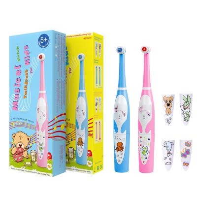 China Portable Cute Cartoon Brush Children's Electric Toothbrushes Battery Operated Sonic Electric Toothbrush for Kids with 2pcs Replacement Heads for sale