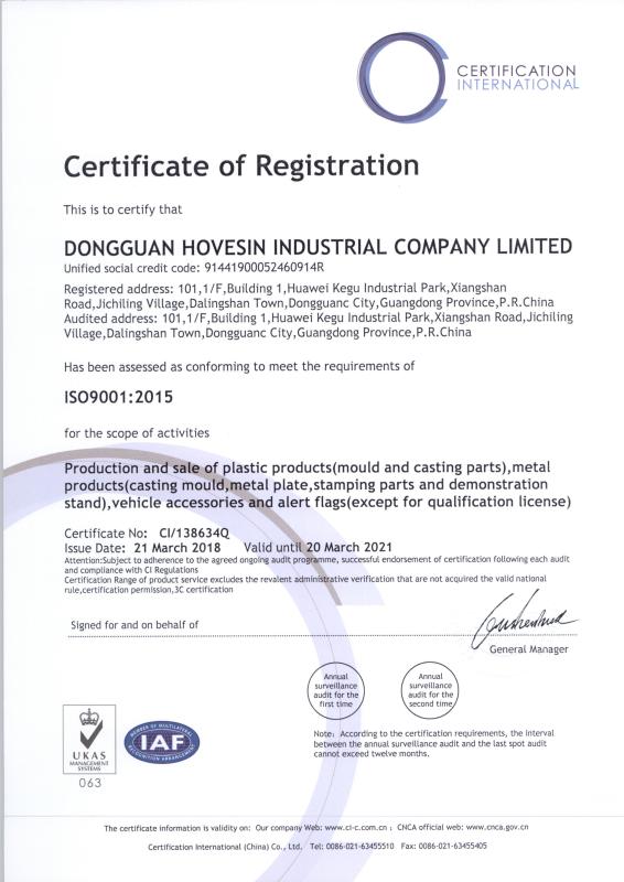 ISO9001 - Dongguan Hovesin Industrial Company Limited