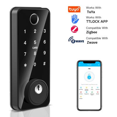 China Tuya Smart Home APP WiFi Remote Keyless Fingerprint Door Handle Biometric Smart Lock or TTLock for Airbnb, Office, Bedroom for sale