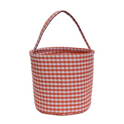 China Holiday Decorations Best Selling 2022 Orange Halloween Home Decoration Gift Bucket Party Plaid Jute Gift Candy Basket for sale