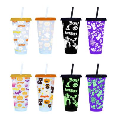 China Sustainable Novelty Wholesale 24oz Reusable PP Glow In The Dark Cup With Lid And Straw Halloween Cup for sale