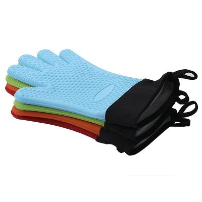 China Printed Oven Mitts Cooking Silicone Heat Resistant BBQ Griller Lined Fingers Baking BBQ Gloves Silicone Oven Mitts for sale