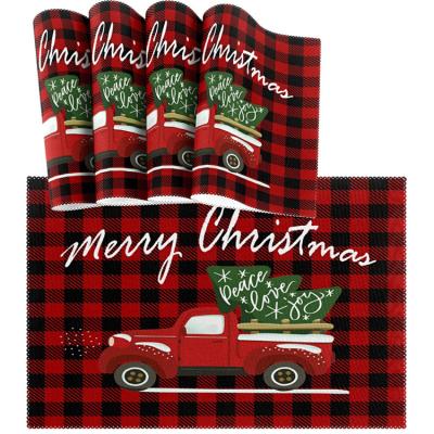 China Other Christmas Decorations Customizable Polyester Buffalo Plaid Truck Design Table Red Dinner Place Mat for sale