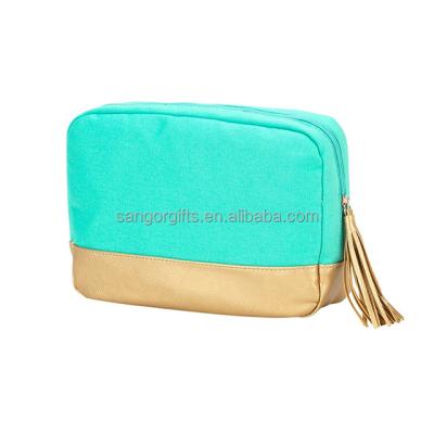 China Fashion Personalized Mint Canvas Tassel Cosmetic Bags for sale