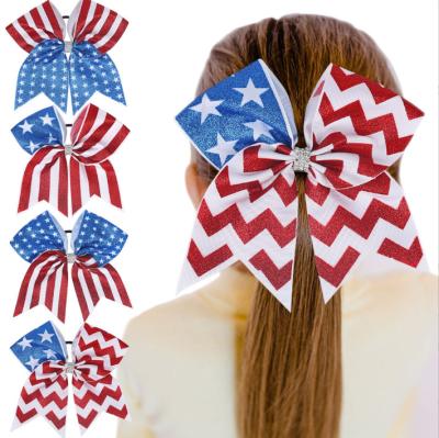 China Hair Decoration American Independence Day Girls Encourage Hair Bow USA Flag White and Blue Star Bowknot Kids Hair Accessories for sale