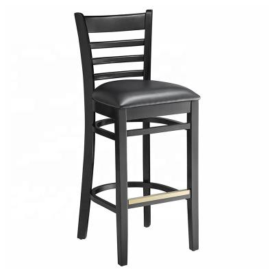 China Black Wooden Ladder Height (Height) Back Bar Chair Adjustable With Black Padded Seat for sale