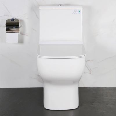 China Modern Double-Flow HILITE Bathroom Square Shaped Ceramic Ware Floor Standing Sanitary One Piece Toilet CUPC for sale