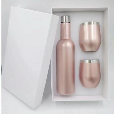 China 500ml 17oz Stainless Steel Viable Vacuum Insulated Wine Tumbler Gift Box Set Luxury Glass Wine Bottle Set With Two Egg Tumblers for sale