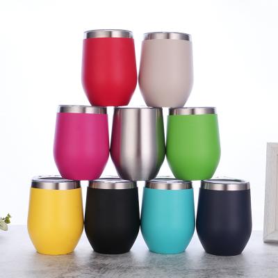 China Sustainable Stainless Steel Coffee Mug Tumbler 12 oz Egg Shape Powder Paint Water Tumbler Drinks Cup Wine Mugs for sale