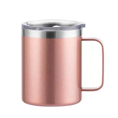 China Viable Hot Sale Custom Stainless Steel 12oz Insulated Coffee Mug With Double Handle Wall Vacuum Travel Mug With Lid for sale