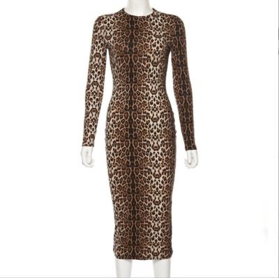 China 2022 autumn leopard explosion women's tiger dress slim female model new sexy leopard long sleeve for sale