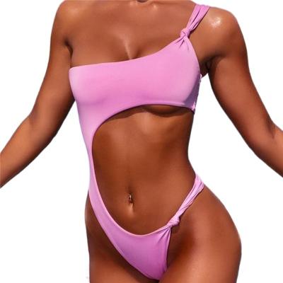 China New Design Breathable Sleeveless Sexy Bikini Irregular One-Shoulder Cutout Monokini Summer Women Shape Streetwear Outfits Swimwear for sale