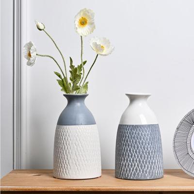 China Wholesale Minimalist EAGLEGIFTS Gray White Ribbed Textured Ceramic Nordic Flower Vase Set Matte Fluted Porcelain Vases For Simple Home Deco for sale