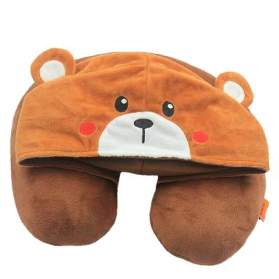 China Factory Professional Custom Cartoon Folded Animal Kids Travel Neck Pillow With Hat for sale