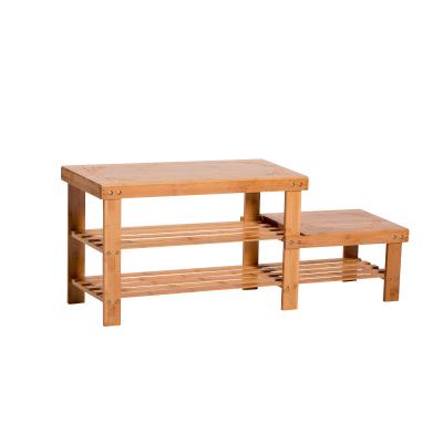 China Quick Delivery Parent-child Lowest Price Home Entryway Storage Organic Parent Kids Bamboo Wooden Shoe Rack Bench for sale