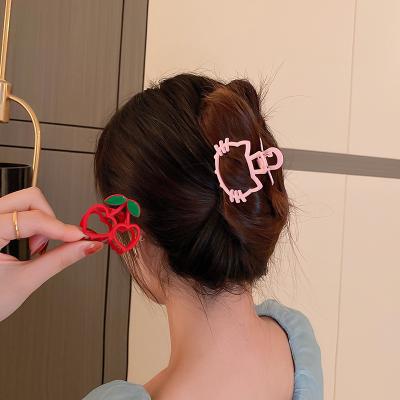 China Cute Pink Cherry Red Cherry Cat Shark Hair Clip Hair Accessories Girl Heart Shaped Hairpin Friendly Material for sale