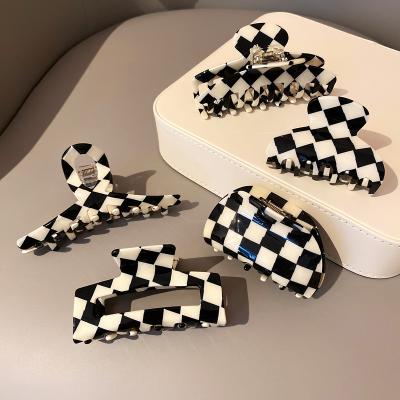 China Women Vintage Hair Accessories Friendly Material Grid Lattice Hair Clips Black White Plaid Striping Hair Bobby Pin for sale