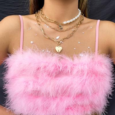 China High Quality Chunky Chain Necklace Women Heart Friendly Material Pearl Layered Layered Necklace for sale