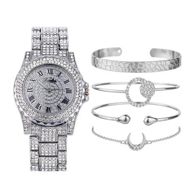 China Chronograph 2pcs Set Women Watches Luxury Rhinestone Watch Ladies Quartz Wrist Watch Strap Set Reloj Mujer for sale