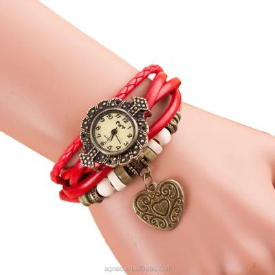 China Online Shopping Chronograph Alibaba China Leather Strap Heart Pendant Watch Women Retro for sale