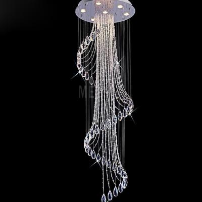 China Modern Luxury Morden Large Crystal Chandelier Long Staircase Spiral Lighting Fixtures For Hotel Villa for sale