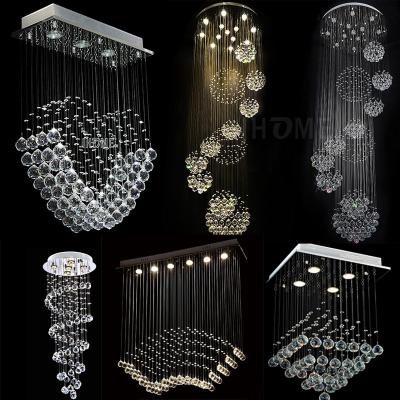 China Modern Large Long Warehouse Custom Stair Lighting LED Ball Pendant Lamp Raindrop Spiral Chain Crystal Chandelier for Hotel and Home for sale