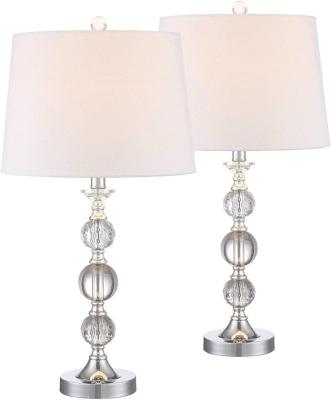 China Modern Modern Table Lamps Set Of Crystal Ball Silver White Drum 2 Stacked Shade For Living Room Family Bedroom Bedside for sale