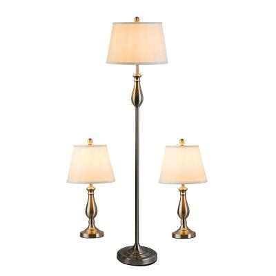 China Floor Standing Nickel Shade Floor Lamp And Table Lamp Combination, Traditional Table And Floor Lamps Set With Metal Base For Bedrooms for sale