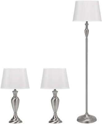 China Floor Lamp Shade Metal 3-Piece Floor And Standing Transitional Table Lamp Set With Linen Shades for sale