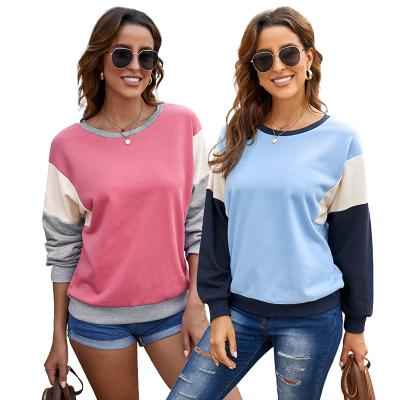 China 2021 New Soft Hot Selling Anti-wrinkle Women's Fashion Color Block Pullover Sweatshirt Pretty Long Sleeve For Women for sale