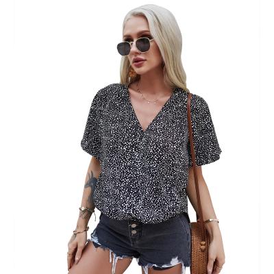 China Fashionable Lady Blouse Shirt Floral Print Short QUICK DRY Casual V-Neck Shirt Women Summer Spring Sleeve Shirt for sale