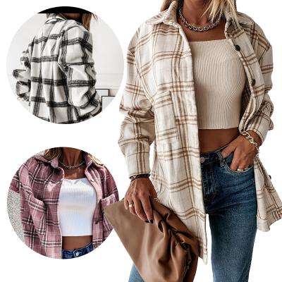 China 2021 Winter Clothing Plaid Pattern Breathable Long Sleeve Button Down Shirt Coat With Slits for sale