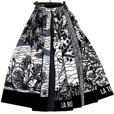 China Plus Size Shine Patterns Retro Elegant Pleated Printed Spring And Skirt 2020 European And American Female Summer for sale