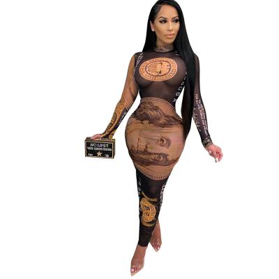 China Mesh Dollar Pattern Mid Length Anti-Static Dress Sexy 2020 Women's Fall/Winter for sale