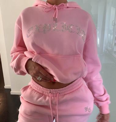 China Sustainable 2022 Women Clothes Custom Premium Rhinestone Velvet Oversized Tracksuit Set Soft Colors Sweatshirt Teams Hoodies for sale