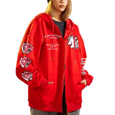 China Full Zipper High Quality Red Hoodie Logo Graphic Printed Hoodies Unisex Sweatshirt Breathable Custom Hooded Men Cotton Hoodie for sale