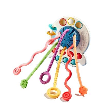 China New Design Early Education For Kids Teething Early Education Baby Sensory Training Food Grade Silicone Pull String Toys for sale