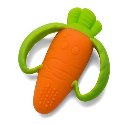 China Soft Nibble Silicone Sensory Carrot Baby Exploration Teether Carrot Shape Teethers with Easy Hold Handles Baby Teether Toy for sale