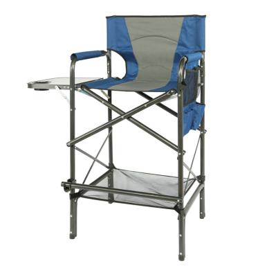 China Eco-Friendly Folding Tall Artist Makeup Chair Directors Chair Portable Bar Height Camping With Table And Side Storage Pocket And Footrest for sale