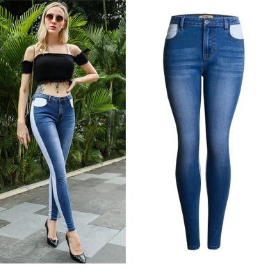 China High Quality Breathable Elastic Patchwork Pants Plus Size Color Matching Pencil Jeans For Women for sale