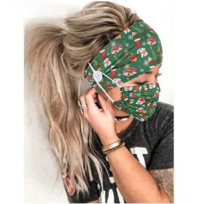 China Hot Selling Spandex Head Band Set Christmas Printed Headbands For Women Headband With Button For Mask for sale