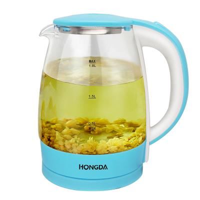 China 360 Degree Rotating Base 1.8L Blue Colored Glass Electric Water Kettle for sale