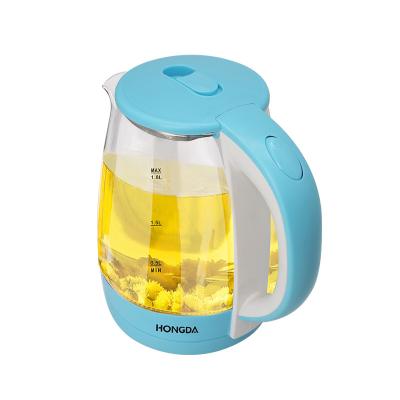 China 360 Degree Blue Base 1.8L Rotation Luxury Type Colored Glass Electric Water Kettle For Hotel Use for sale