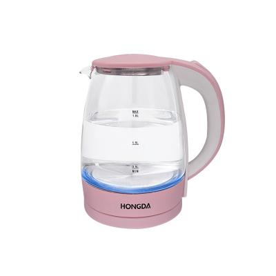 China 360 Degree Rotation Base 1.8L Rose Colored Glass Electric Water Kettle for sale