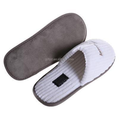 China High Quality Disposable Custom Stripe Narrow Coral Fleece Hotel Bedroom Slippers Toe Hotel Slipper Luxury White With Logo for sale