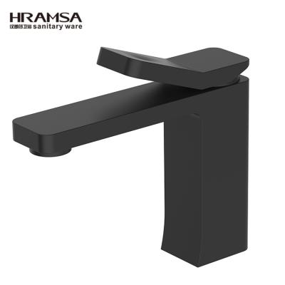 China HRAMSA Faucets Manufacturer Home Metered Bathroom Mixer Tap, Square Brass Black Basin Faucet for sale