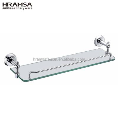 China Eco-friendly HRAMSA Kaiping Chrome Plated Glass Shelf Rack Bathroom Glass Shelf for sale