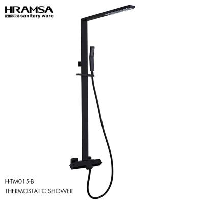 China With Sliding Bar Black Plated Outdoor Brass Shower Faucet Set Thermostatic Smart Shower Bathroom Faucet for sale