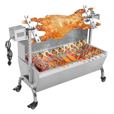 China Free Shipping Adjustable Height 118cm Commercial Charcoal Spit Rotisserie Pork Roaster Machine Pork Roaster 60kgs 28w Motor For Lamp Goat for sale