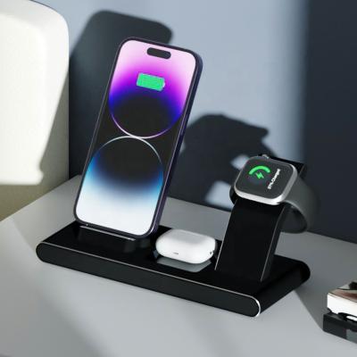 China 3 in 1 3 in 1 Universal Wireless Charger Fast Charging for Phone Smartwatch Earphone Aluminium Shell with kickstand function for sale